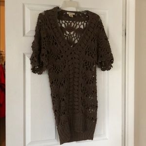Brown crochet short sleeve sweater